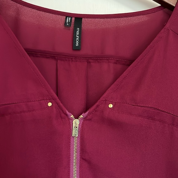 Maurices Women’s Large Burgundy Semi sheer Bouse with  3/4 sleeves - Picture 2 of 5
